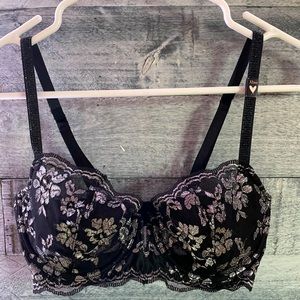 Victoria Secret black see through bra with silver embroidery. size 32DD